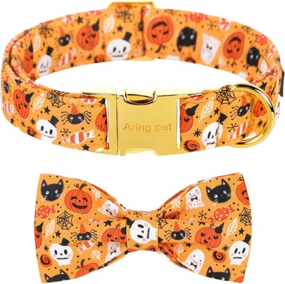 Zachte Halloween Hondenhalsband met Strik - Verstelbare Pompoen Bowtie Voor Kleine en Middelgrote Honden