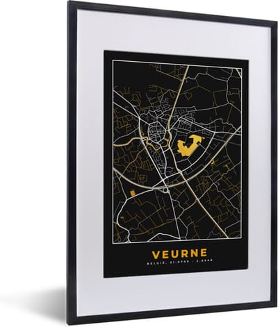 Fotolijst incl. Poster - Veurne - Goud - Plattegrond - Stadskaart - Kaart - 30x40 cm - Posterlijst