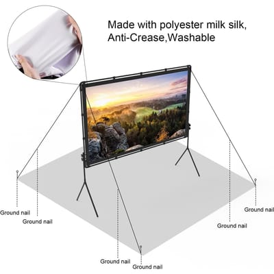Support double en polyester 16:Écran de projection extérieur pliable 9 plis pour films en plein air, home cinéma, bureau 100 inch