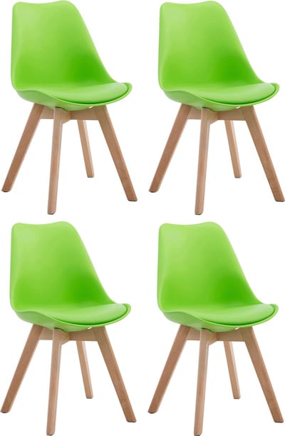 CLP Borneo Set van 4 eetkamerstoelen - Zonder armleuning - Hout frame - Kunstleer - groen natura
