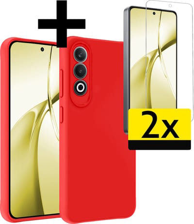 Hoesje - Met 2x Screenprotector - Geschikt voor OnePlus Nord CE4 - Sterk & Shockproof - Back Cover - Siliconen Case - Telefoon Hoes - Telefoonhoesjes - Rood