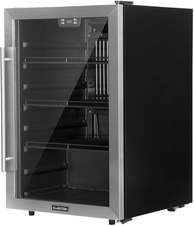 Klarstein Drankkoeler minikoelkast met glazen deur, minikoelkast voor op de kamer, kleine met verstelbare schappen, kleine koelkast van 147 liter, stille koelkast voor binnen en buiten - Drankkoelkast Drankenkoelkast - Touch Display - RVS
