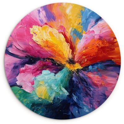 WallCircle® Wandcirkel 120x120 cm - Muurcirkel Bloemexplosie - Veelkleurig - Bewegend - Muurdecoratie woonkamer - Wanddecoratie slaapkamer - Kamer decoratie accessoires - Ronde schilderijen XXL