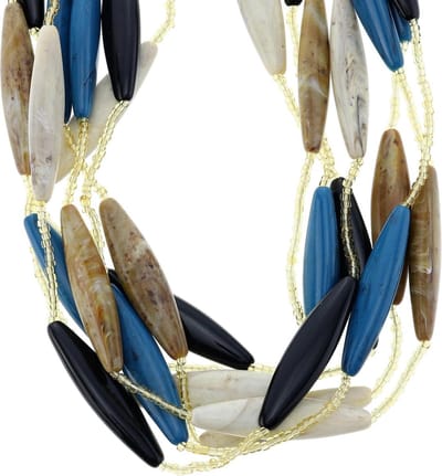 Behave - Ketting meerdere lagen met blauwe, beige en zwarte kralen - Modeaccessoire voor een stijlvolle look - Lengte 41 cm (+verlengketting 7 cm)