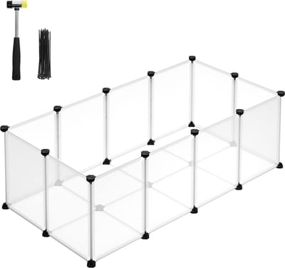 HMPC001W01 Dierenomheining voor kleine dieren, plastic kooi voor binnen, voor hamsters, konijnen, cavia's, 125 x 63 x 42 cm, wit