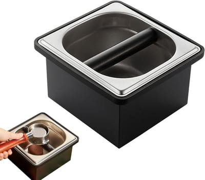 RVS Espresso Koffie Knock Box met Geluidsdempende Rubber Ring en Siliconen Bar voor Portafilter Grondstoffen, Perfect voor Koffieliefhebbers en Barista's