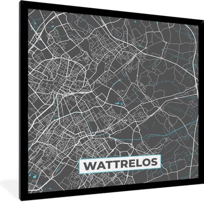 Fotolijst incl. Poster - Wattrelos - Plattegrond - Kaart - Stadskaart - Frankrijk - 40x40 cm - Posterlijst