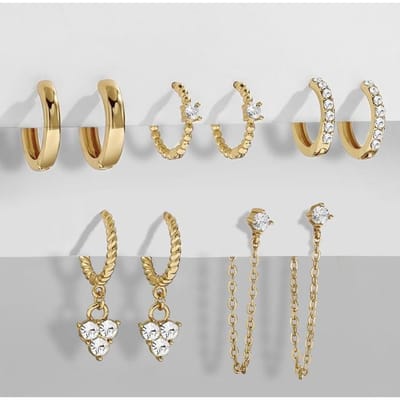 Nieuw Ontwerp Cz Zirkoonkristal Kleine Hoops Sets Lange Gouden Ketting Oorbellen Voor Vrouwen Twist Kralen Huggie Mode Sieraden Brincos gray