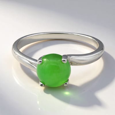 Cavill - Zilveren ring 925 Sterling met Keizerlijk chrysopraas 0,84 ct ronde cabochon - Elegante groene edelsteen ring maat 17