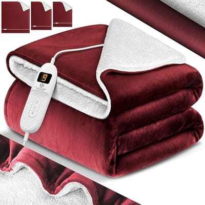 Dubbelzijdige Elektrische Deken van Sherpa-Fleece met Timer – 9 Temperatuurniveaus, Wasbaar tot 40 °C, Auto-Uitschakeling, Digitale Display