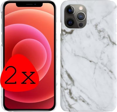 Hoes Geschikt voor iPhone 11 Pro Hoesje Marmer Case Marmeren Cover Hoes Hardcover - Wit - 2 Stuks