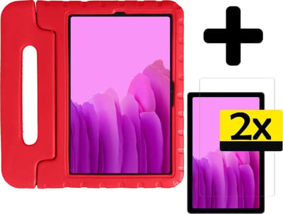 Hoes - Geschikt voor Samsung Galaxy Tab A7 (2020) - Met 2x Screenprotector - Kinderhoes Shockproof Bumper - Kidsproof Case - Tablet Hoesje - Kinder Cover - Rood