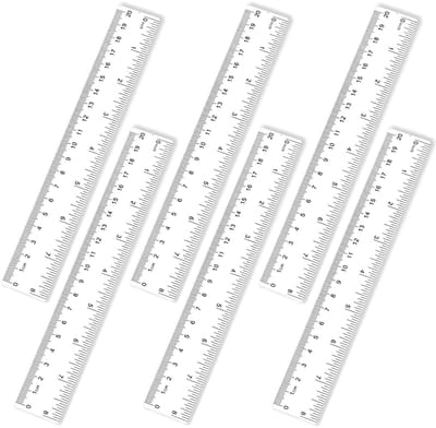 Dailygoods- Liniaal 20 cm - 6 Stuks - Transparant Kunststof - Dubbele Schaal Centimeter/Inch - Flexibel - Precisie Meetgereedschap - Meetlat