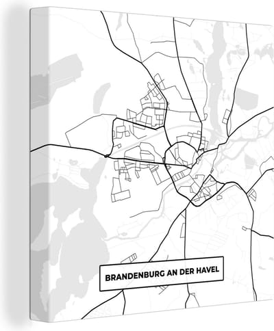 Canvas Schilderij Brandenburg an der Havel - Kaart - Plattegrond - Stadskaart - 20x20 cm - Wanddecoratie