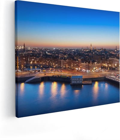 Artaza Canvas Schilderij Amsterdam - 100x80 cm - Groot - Wanddecoratie Skyline - Muurdecoratie Grachten - Schilderijen Op Canvas Stad