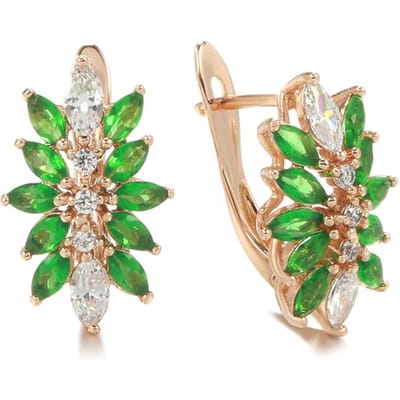 Boucles d'oreilles quotidiennes de luxe en cristal rose doré en forme de fleur pour femmes, accessoires en zircon naturel vert, bijoux de mariage vintage beige