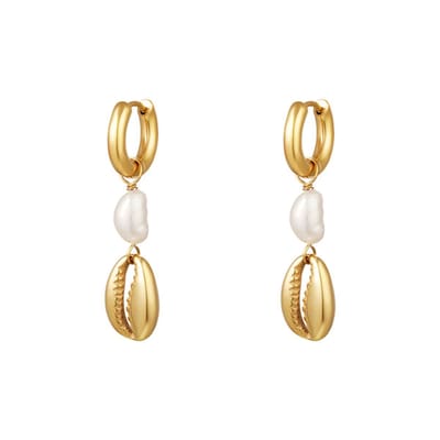 Bijoutheek Oorhangers Schelp En Parel Goud