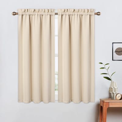 Dailygoody - Verduisterende Korte Gordijnen - Lichtblokkering - 114 cm - Beige - Badkamer - Keuken - Perfect voor Kleine Ramen