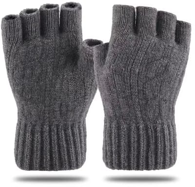 Winterhandschoenen Heren Halfvinger – Vingerloze Gebreide Handschoenen voor Fietsen, Kantoor en Schrijven – Warme Dikke Elastische Rijhandschoenen