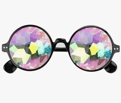 Zwarte festivalbril, grappige bril, steampunk-bril, grappige zonnebril, kaleidoscoop zonnebril, caleidoscoop bril