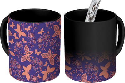 Magische Mok - Foto op Warmte Mokken - Koffiemok - Vlinder - Libelle - Rood - Patronen - Magic Mok - Beker - 350 ML - Theemok