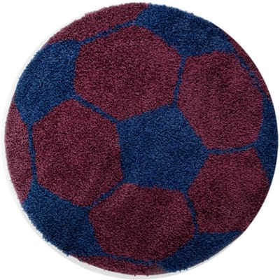 Muratap Fun voetbal kinderkamer rond vloerkleed hoogpolig paars- 100 cm rond