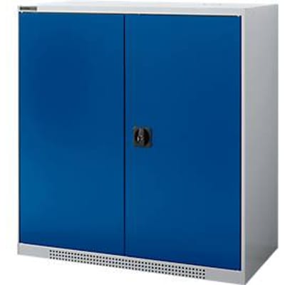 Schäfer Shop Genius draaideurkast FS, staal, met ventilatieopeningen, B 1055 x D 620 x H 1105 mm, 3 OH, aluminium wit/ gentiaanblauw, tot 450 kg