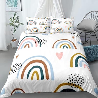 Regenboog Dekbedovertrek Set Kleurrijk Glitter Regenboog Beddengoed Set voor Kind Jongen Meisje Multicolor Dekbedovertrek Polyester Dekbedovertrek 210x210cm 3pcs