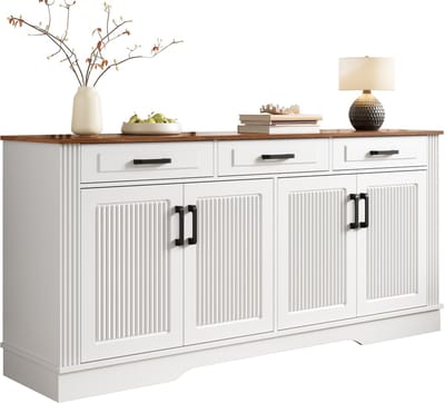 Clruro Dressoir - 160 x 40 x 75 cm - met deuren en reliëffront - MDF - Wit