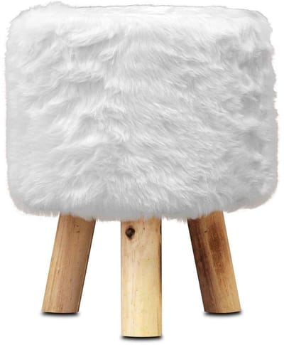 Poef - Teddy Poef - Teddy Stoel - Met Houten Poten - Zachte Teddy Stof - Knus en Stijlvol - 30x39cm - Wit