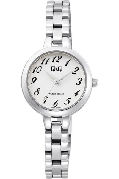 Q&Q Q55B-002PY - Horloge - Analoog - Dames - Vrouwen - stalen band - Rond - Metaal - Cijfers - Zilverkleurig - Wit