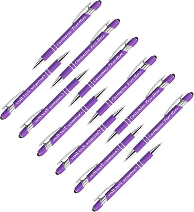 Gepersonaliseerde pennen - Stylus pennen - Cadeau geven - Gratis gravering - 12 stuks - Paars