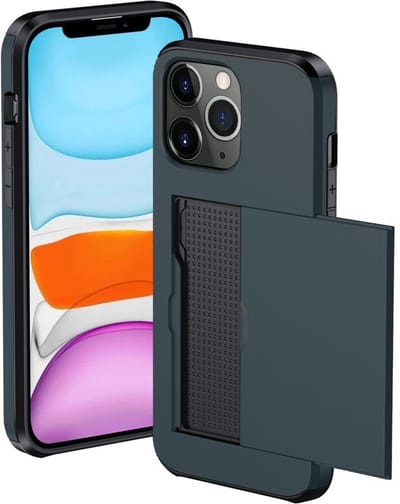 Hoesje Geschikt voor iPhone 11 Pro Hoesje Met Pasjeshouder Hard Case Met Kaarthouder - Hoes Geschikt voor iPhone 11 Pro Hoesje Pashouder Case - Donkerblauw