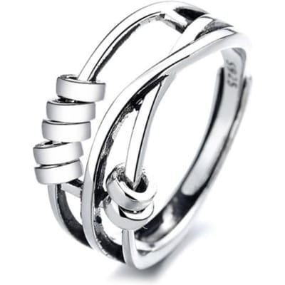 Bague d'anxiété réglable à ouverture pour femmes et hommes, bague anti-stress avec perle, bijoux pour femmes, bagues empilables Resizable white