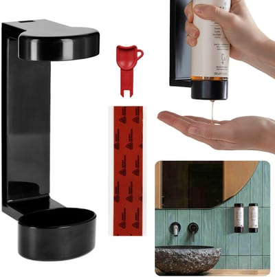 Zwarte wandhouder voor flessen, houder voor vloeibare zeep, gel, hoteldispenser