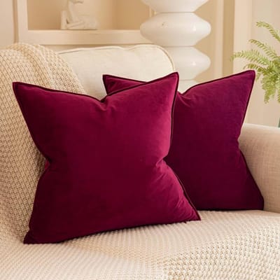 Sierkussenslopen Set - Kussenhoezen Fluweel - Woonkamer Decoratie - Onzichtbare Rits - 40x40 cm - Bordeauxrood