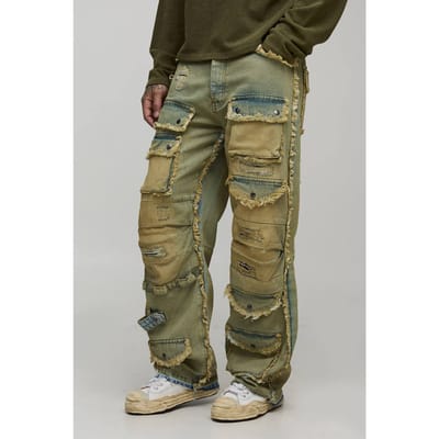 Tall Relaxed Distressed Washed Cargo Jeans | Antique Wash | Size 30