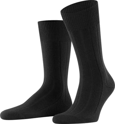 FALKE Lhasa Rib eenkleurig wol kasjmier sokken heren zwart - maat 39-42