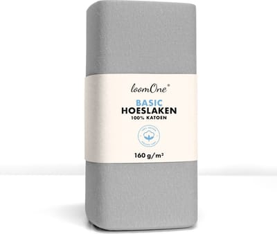 Loom One Hoeslaken – 100% Jersey Katoen – 120x200 cm – tot 25cm matrasdikte– 160 g/m² – Grijs