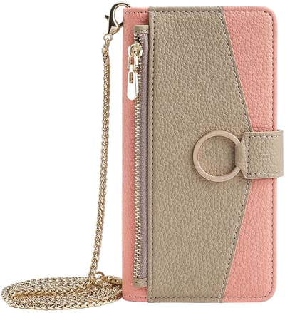 Modieuze Wallet Case – Geschikt voor Samsung Galaxy S24 Ultra – Luxe Telefoonhoesje met Polsband en Schouderkoord - Roze