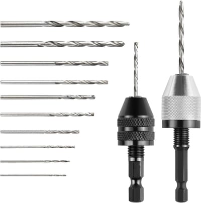 Set van 2 Keyless Boorkoppen met 1/4 Inch Hex Shank Adapter en 10 x 0.8-3mm Conversietool voor Precisieboorwerkzaamheden