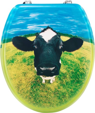 Cornat Wc-bril "Muh Koet" - aantrekkelijk design - hoogwaardige houten kern - comfortabel zitgevoel - toiletbril - wc-deksel - KSD529 - badkameraccessoires - houten wc-bril