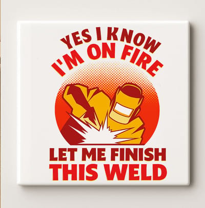 Yes I Know I’m on Fire Las Quote Tegel – Grappige Lasser Woondecoratie – Keramische Tegel 15 x 15 cm