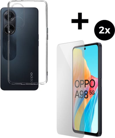 Mobiparts Classic TPU hoesje geschikt voor Oppo A98 met 2 Screenprotectors van Gehard Glas - Transparant