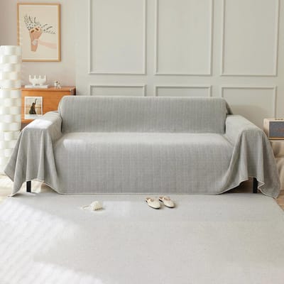 Effen Kleur Bankovertrek met Franjes - Multifunctionele Chenille Deken 230x230 cm