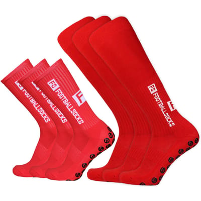 6 paires de chaussettes de Football chaussettes d'équipage et chaussettes hautes ensemble chaussettes de course athlétiques antidérapantes en plein air 3 pairs long & 3 pairs short rouge