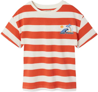 Vertbaudet T-shirt jongen met brede strepen en borstmotief