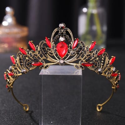 Bruidskroon Gouden Tiara's Bruids Hoofdband Rode Kristal Tiara's Kronen Kroon Bruid Hoofddeksel Bruiloft Haaraccessoires gray