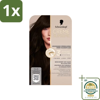 1 x Schwarzkopf - Haarkleuring - Creme Supreme 3-0 - Natuurlijk Extra Donkerbruin - 245g- Haarkleuring - Permanent Haarkleur - Donkerbruin Kleur - Haarverf - Haarverf 3-0