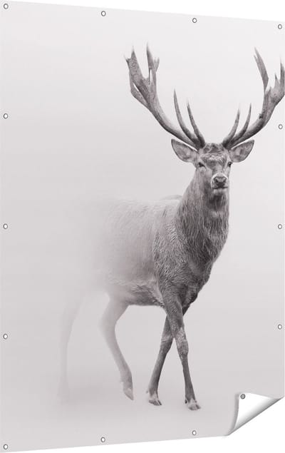 Gards Tuinposter Hert - Zwart Wit - 120x160 cm - Tuindoek - Tuindecoratie - Wanddecoratie buiten - Tuinschilderij